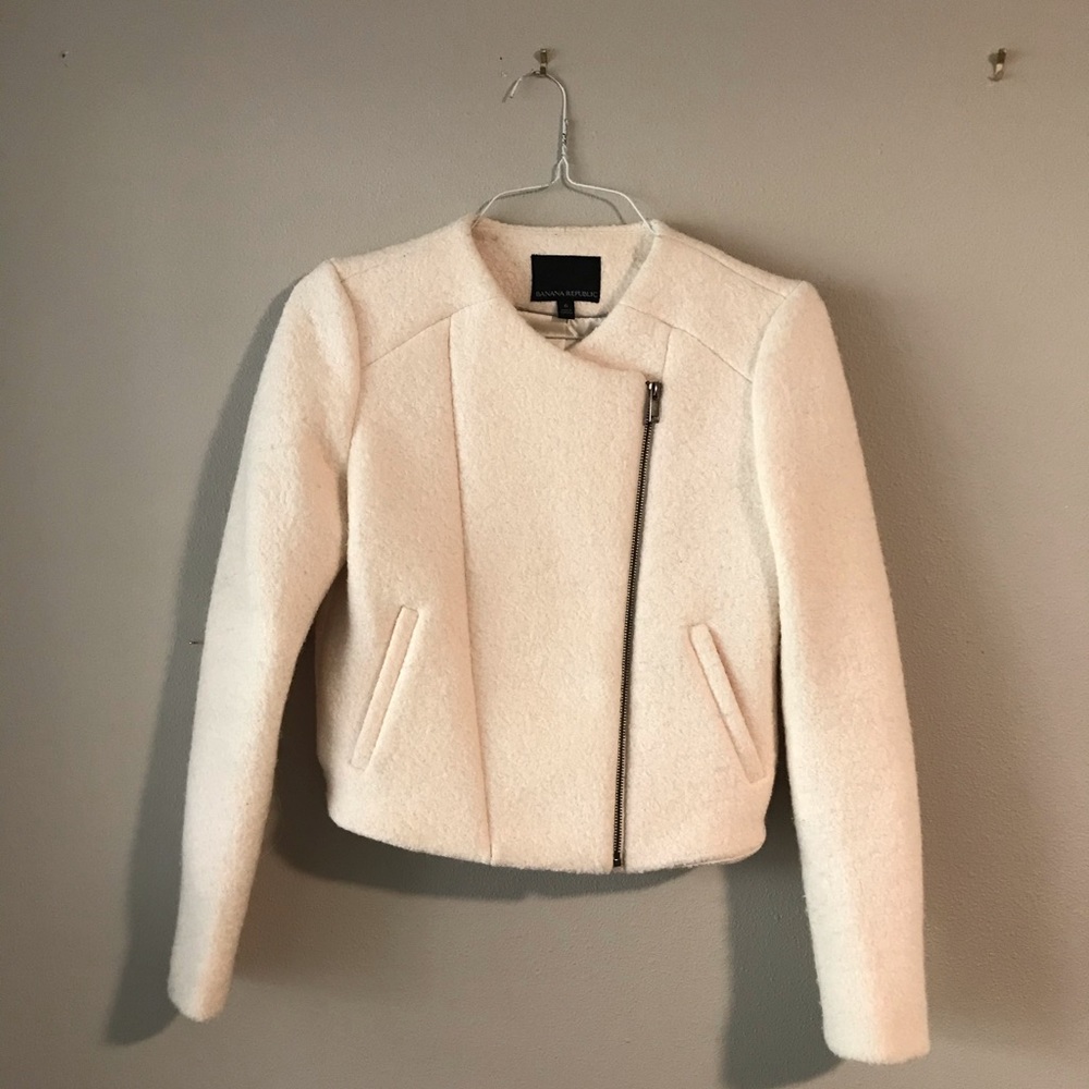Banana Republic White Wool Moto Jacket